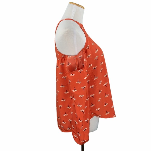 Abercrombie Orange Floral Print Cold Shoulder Blouse - Picture 4 of 16